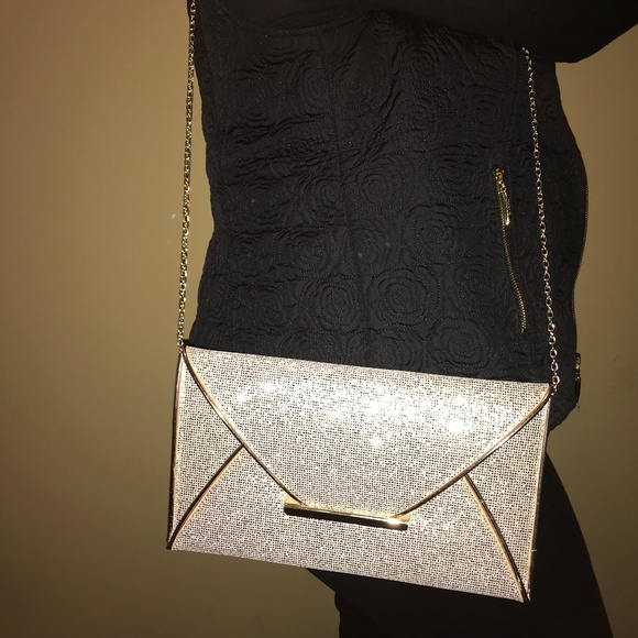 Gold Women's Glitter Envelope Handbag Clutch Purse - Picture 2 of 5